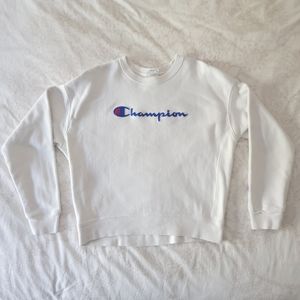 Champion White Reverse Weave Crewneck Sweatshirt Embroidered